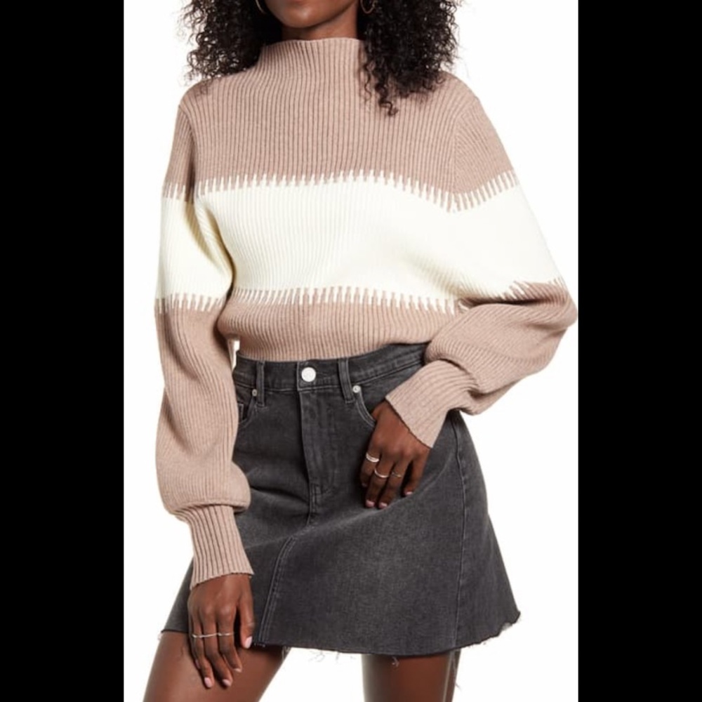 Nordstrom 4SI3NNA Contrast Funnel Neck Sweater